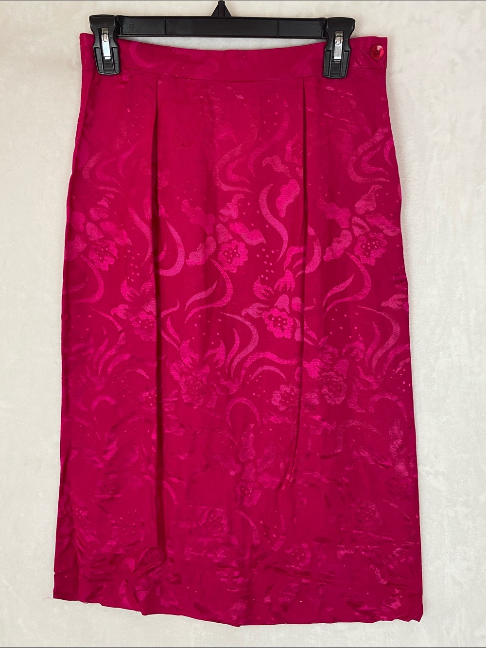 Fuchsia Floral Jacquard Midi Silk Size 10 Vtg Skirt